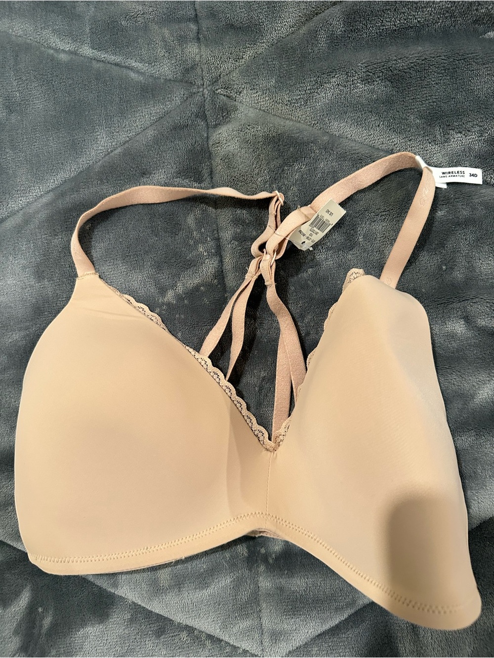 aerie Beige Wireless T-Shirt Bra with Lace Detail